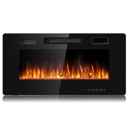 Gymax - 36-inch Recessed Wall Mounted Electric Fireplace Heater w/ Remote Control - Black-Front_Standard 