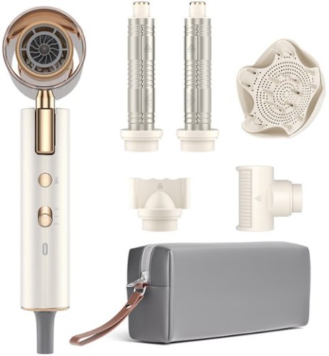 Gomyth - 5-in-1 Hair Dryer & Multi-Styler, Foldable & Dual Voltage for Travel, 1300W High-Speed Ionic Hair Blower, No Heat Damage - Pearly White/Brown-Front_Standard 