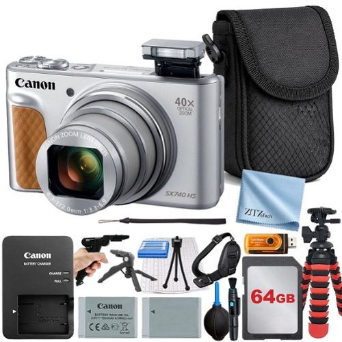 Bundle - Canon - PowerShot SX740 HS Camera with 64GB Card + ZeeTech Professional - Silver-Front_Standard 