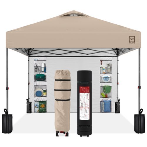 Best Choice Products - 10x10ft Easy Setup Pop Up Canopy, Portable Tent w/ Side Wall, 1-Button Push, Case - Sand-Front_Standard 