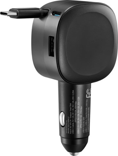 Insignia™ 75W 2.3 ft. Retractable Car Charger for Smartphones, Tablets, and More - Black BUY ONLINE