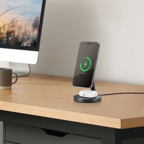 Insignia™ 20W Qi2 Certified Fast Charge 2-in-1 Wireless Charging Stand for iPhone, AirPods, and Other Wirelessly Charged Devices - Black GLOBAL SHIPPING