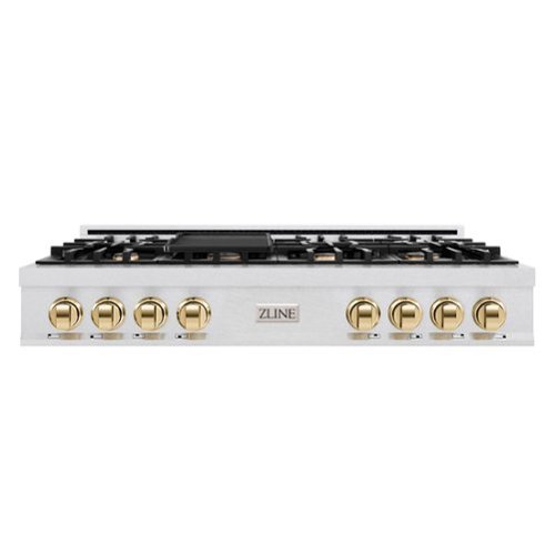 ZLINE - Autograph 48 in. Slide-In Classic Rangetop w/ 8 Burners in Satin Stainless Steel & Gold Accents - Satin Stainless Steel