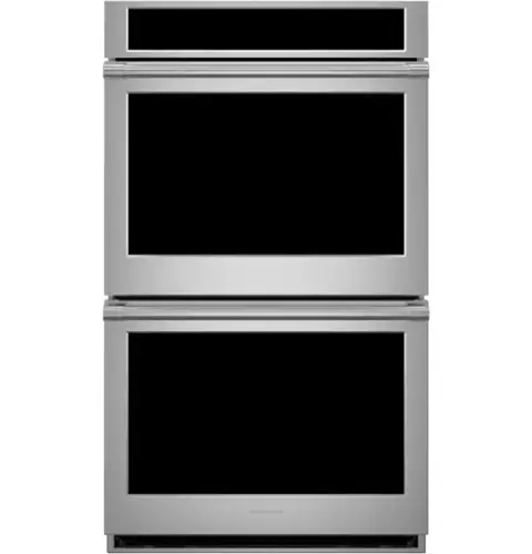 Front. Monogram - Statement 30" Smart Built-In Double Electric Convection Wall Oven with No-Preheat Air Fry and In-Oven Camera - Stainless Steel.