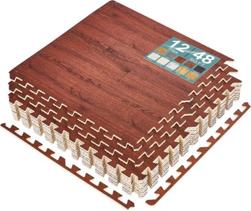 Sorbus - 3/8-Inch Thick 48 Sq. Ft. Wood Grain Floor Foam EVA Interlocking Mats Tiles w/ Borders - for Home, Trade Show - Mahogany-Front_Standard 