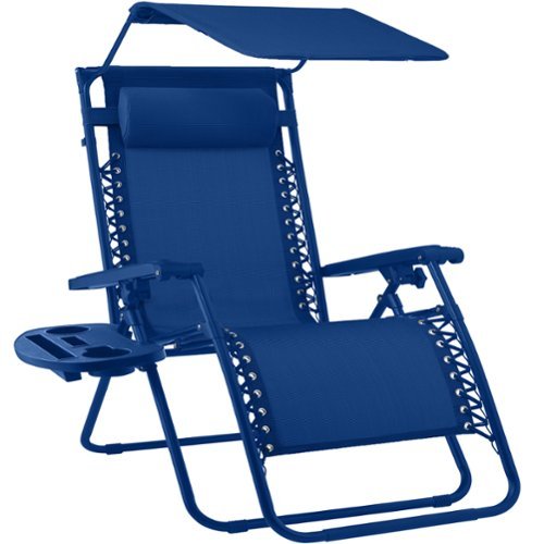 Best Choice Products - Folding Zero Gravity Recliner Patio Lounge Chair w/ Canopy Shade, Headrest, Tray - Marine-Front_Standard 