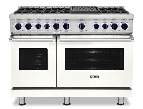 Viking - 48"W./24"D. Dual Fuel Sealed Burner Range-6 Burners/Griddle-LP - Pure White-Front_Standard 