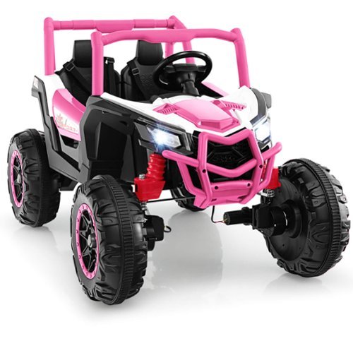 Gymax - 24V Kids Ride on UTV w/ 4 x 100W Powerful Engine Remote Control High/Low Speed Pink - Pink, Black-Front_Standard 