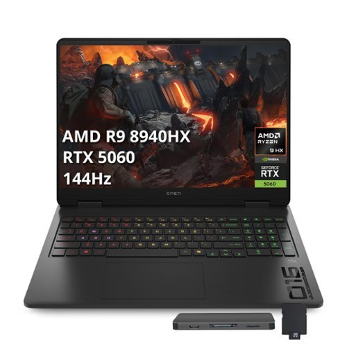 HP - OMEN 16" 144Hz Gaming Laptop,AMD Ryzen 9 8940HX,32GB DDR5,1TB SSD+1TB Dock Station,GeForce RTX 5060,Win 11 Pro - Black-Front_Standard 