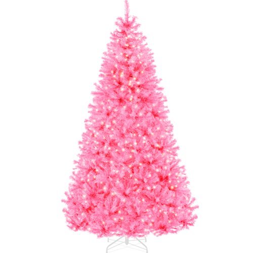 Best Choice Products - 4.5ft Pre-Lit Christmas Tree, Artificial Holiday Decoration w/ 362 Branch Tips, 175 Lights - Pink-Front_Standard 