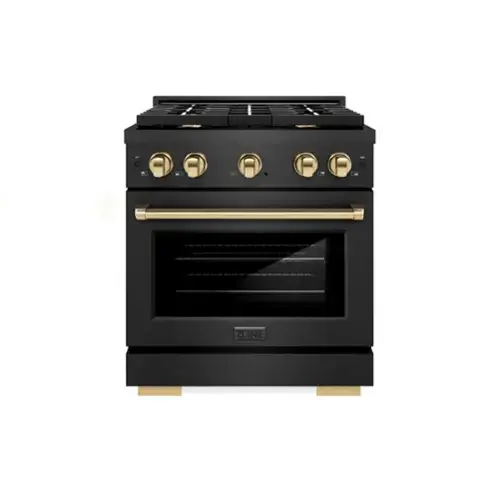 Front. ZLINE - Autograph 30 in. 4.2 cu. ft. Freestanding Paramount Dual Fuel Range in Black Satin Stainless Steel with Bronze Accents - Black Satin Stainless Steel.