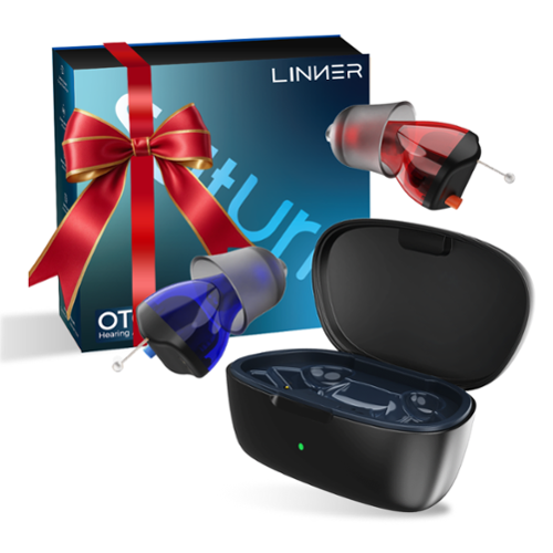 LINNER - New Saturn OTC CIC Rechargeable Hearing Aids for Seniors, Nearly Invisible - Black-Front_Standard 