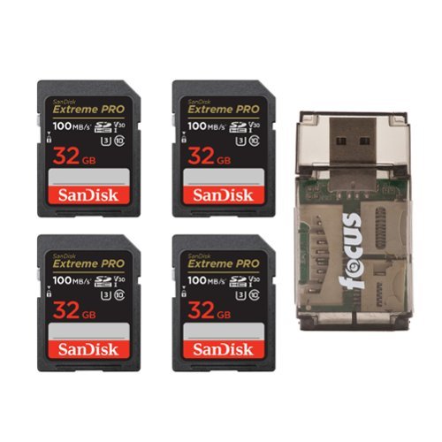 SanDisk - 32GB Extreme Pro Memory Card (4-pack) Bundle with All-In-One Card Reader-Front_Standard 
