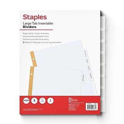 Staples - Large Tab Insertable Paper Dividers, 8-Tabs - Clear