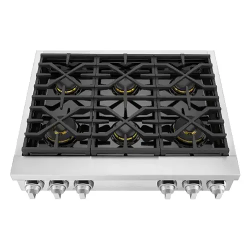 Front. SKS - 36-In Gas Rangetop with 6 Burners - Stainless Steel.