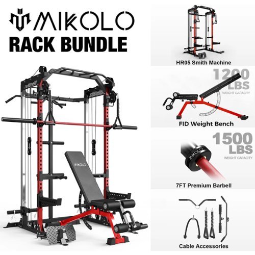 Mikolo - Power Rack Cage, Weight Rack,Multi-Function Squat Rack with J Hooks,Dip Bars and Landmine - Red-Front_Standard 