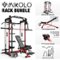 Mikolo - Power Rack Cage, Weight Rack,Multi-Function Squat Rack with J Hooks,Dip Bars and Landmine - Red-Front_Standard
