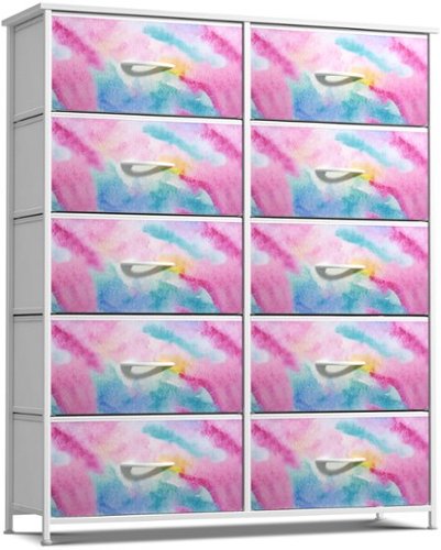 Sorbus - Dresser with 10 Drawers - Storage Unit Organizer Chest for Clothes - Bedroom, Room, Nursery, & Closet - Tie dye pink and blue-Front_Standard 