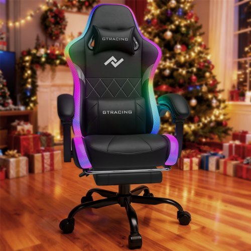 GTPlayer - Gaming Chair with RGB LED Lights Ergonomic High Back Faux Leather Computer Chair - Black-Front_Standard 