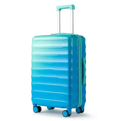 Front. Winado - 24" Checked Luggage Trolley PC+ABS Hardside Medium Suitcase with Double Spinner Wheels & TSA Lock for Travel Business - Gradient Blue.