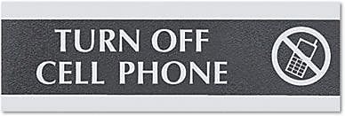 U.S. Stamp - Headline Century Series Office Signs, "Cell Phones Must Be Turned Off", 9"x1/2"x3" (4759) - Black And Silver