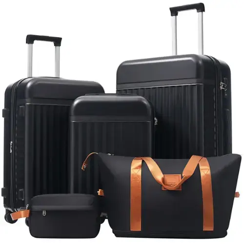 Front. Ecooso - Luggage Set 5 Piece, Hardside Carry on Suitcase , Expandable Luggage with Travel Bags Spinner Wheels TSA Lock - Black.