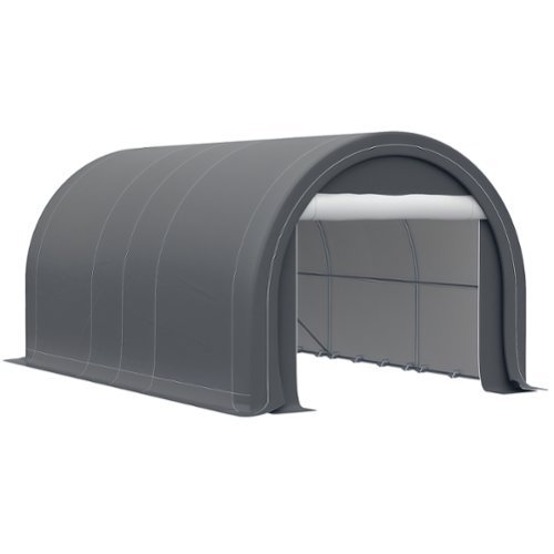 Outsunny - 10' x 16' Carport, Heavy Duty Portable Garage Storage Tent with Large Zippered Door, Anti-UV PE Canopy Cover - Gray-Front_Standard 