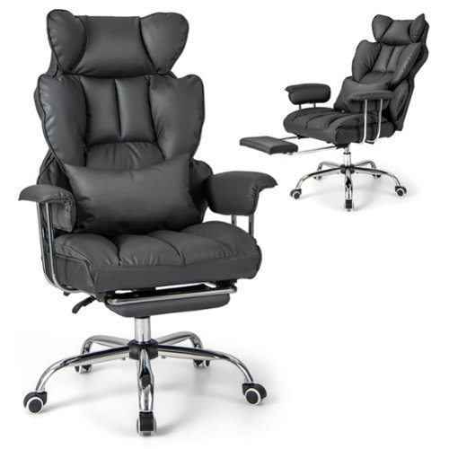 Costway - Big and Tall Executive Office Chair with Footrest Lumbar Support - Gray-Front_Standard 