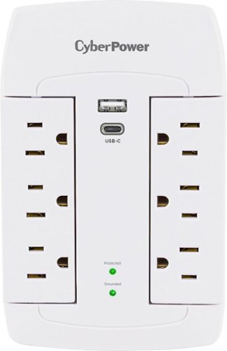 CyberPower 6-Outlet/1-USB-A/1-USB-C 1500 Joules Wall Surge Protector - White WORLDWIDE DELIVERY