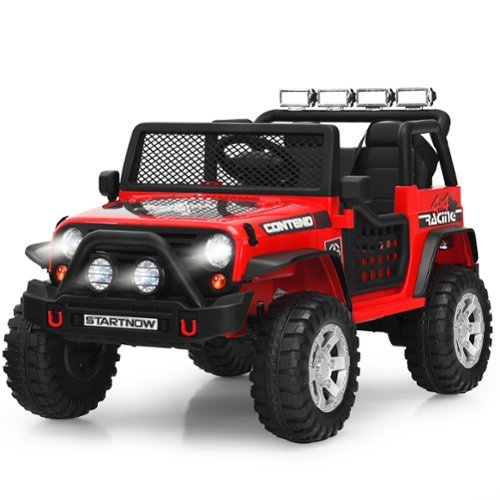 Costway - 12V Kids Ride On Truck Remote Control Electric Car with Lights&Music - Red-Front_Standard 