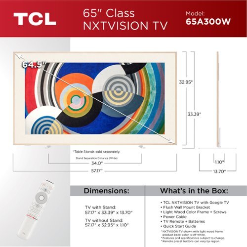 TCL 65A300W アートテレビ 65型 A300W 4K 別売りスタンド付 TCL 65