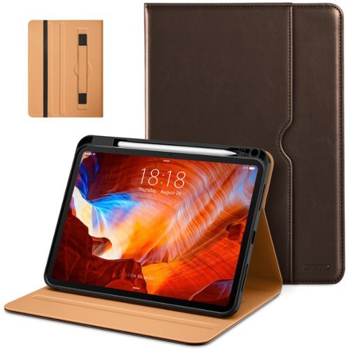 DTTO - Case for iPad Pro 11 Inch M5/M4,Premium Leather Business Folio Stand Cover with Pencil Holder, Auto Wake/Sleep - Dark Brown-Front_Standard 