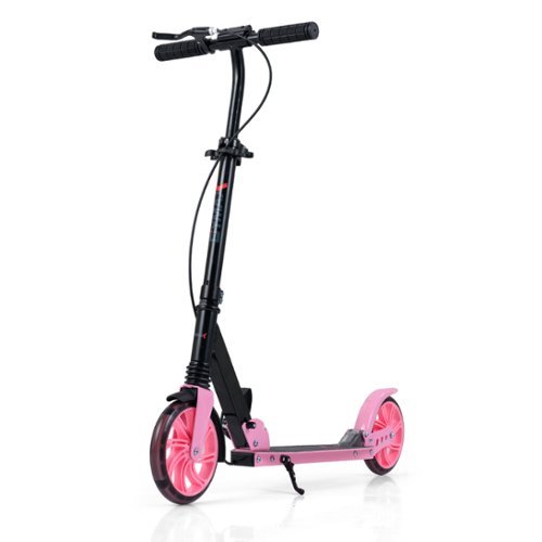 Costway - Kick Scooter for Kids Teens Adults Age 8+, Foldable Scooter with Light-up Wheels - Pink-Front_Standard 