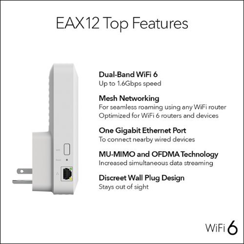 NETGEAR EAX12 AX1600 WiFi 6 Mesh Wall Plug Range Extender - White SHOP ONLINE