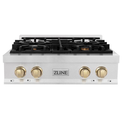 ZLINE - Autograph 30 in. Legacy Gas Rangetop with 4 Burners in Satin Steel with Gold Accents - Satin Stainless Steel