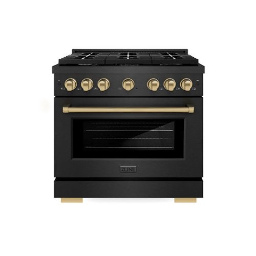 ZLINE - Autograph 36 in. 5.2 cu. ft. Manual Clean Freestanding Gas Range in Black Satin Stainless Steel and Bronze Accents - Black Satin Stainless Steel