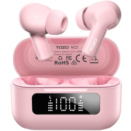 TOZO - NEW Hybrid ANC Earbuds -OrigX 2.0 Acoustics, 68H, 6 Mic-ENC Call, Stereo Bass, IP8, 32EQ, Premium Quiet/Transparent Mode - Pink-Front_Standard 