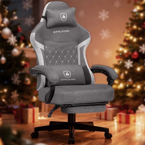 GTPlayer - Gaming Chair Fabric Computer Office Chair with Linkage Armrests High Back Desk Chair - Gray-Front_Standard 