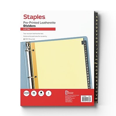 Staples - Pre-Printed A-Z Leatherette Dividers - Black