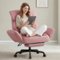 Dowinx - Cross Legged Office Chair with Pivoting Armrests,Criss Cross Chair with Footrest and Reclining Backrest - Pink-Front_Standard