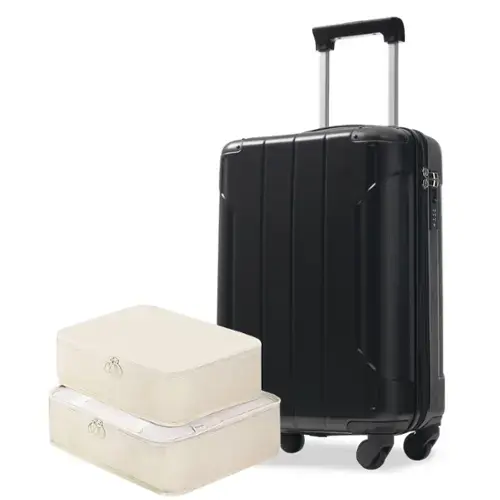 Front. Loheer - Loheer 20-Inch Hardshell Carry-On Luggage Lightweight ABS Black Spinner Suitcase with TSA Lock and Packing Cubes - Black.
