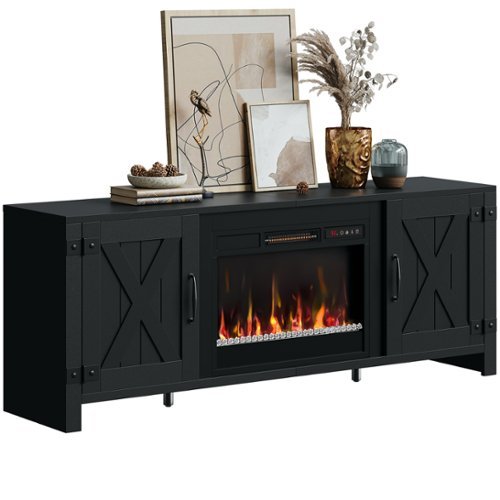 Bestier - 63'' Fireplace TV Stand with Electric Fireplace Heater & Storage Cabinet for TVs up to 70 Inch - Black