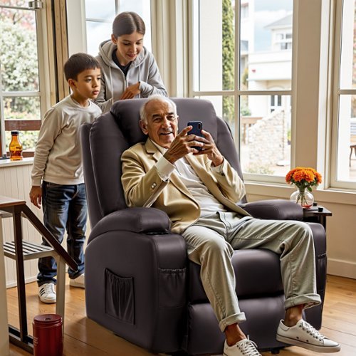 Brick Attic - Electric Lift Recliner Sofa with Massage/ Heating Function, Dual Motors and Max 155° tilt, Single Sofa Home Theater Seat - Brown-Front_Standard 