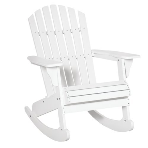 Outsunny - Adirondack Rocking Chair Outdoor Lounge Chair Fire Pit Seating with Slatted Wooden Design - White-Front_Standard 