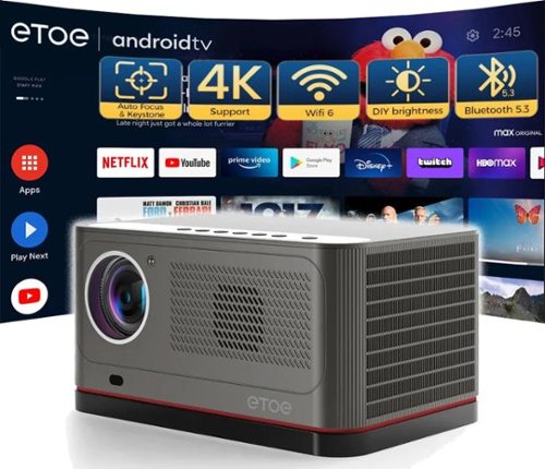 ETOE - Whale Pro 1080p FHD Projector, 1500 ANSI, Android TV 11.0 & Netflix Certified, 20W DoIby Audio, Auto Focus & Keystone - Black-Front_Standard 