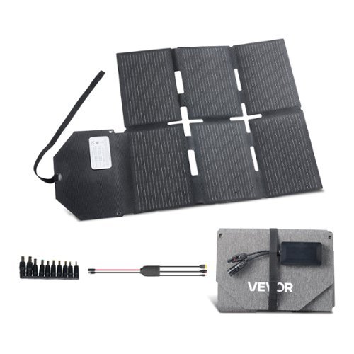 VEVOR - 60W Foldable Solar Panel Charger, 16BB N-Type Monocrystalline Solar Panel 24% Efficiency, Lightweight Portable with MC4 - Black-Front_Standard 