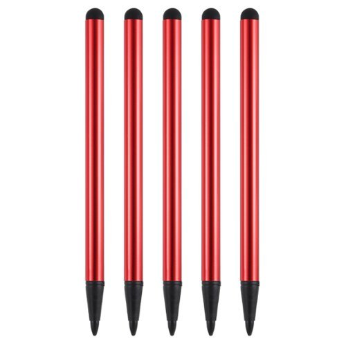 Unique Bargains - 5pcs 2 in 1 Phone Touch Screen Pen Resistive Stylus Pen Aluminum Alloy with Resistance Capacitive Tips Universal - Red-Front_Standard 