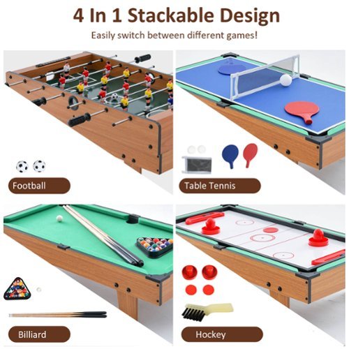 GOPLUS 4 en 1 Table Multi-Jeu de Hockey, Tennis de Table, Football et Billard pour Maison, Fête et Salle de Jeux 125 x 97 x 83CM