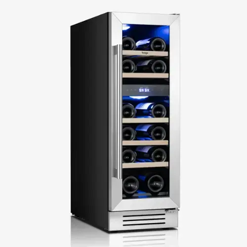 Front. Yeego - Yeego 12" 17-Bottle Dual Zone Wine Cooler, Tempered Glass Door , Built-in/Freestanding - Stainless Steel.