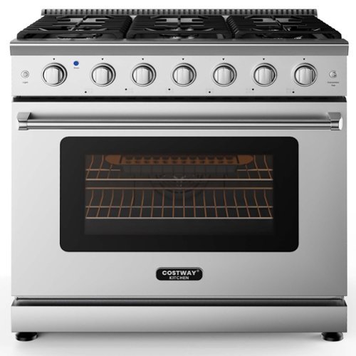 Costway - 36 Inches Natural Gas Range Freestanding with 6 Burners Cooktop & 6 Cu.Ft. Oven - Sliver,Black-Front_Standard 